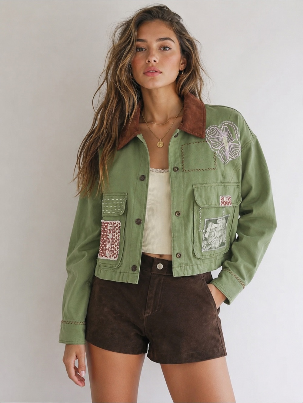 Free People We The Free Martha Workwear Appliques Jacket